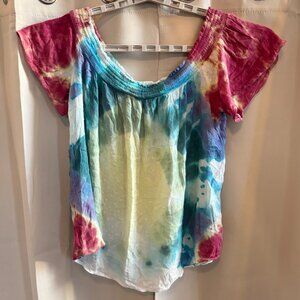 Old Navy Womens Top Size XL Tie Dye Off Shoulder Hippie Festival Y2K Flowy 18081